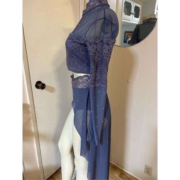 Balera Soft Blue Two Piece Dance Costume Crop Top & half Skirt S - Picture 6 of 9